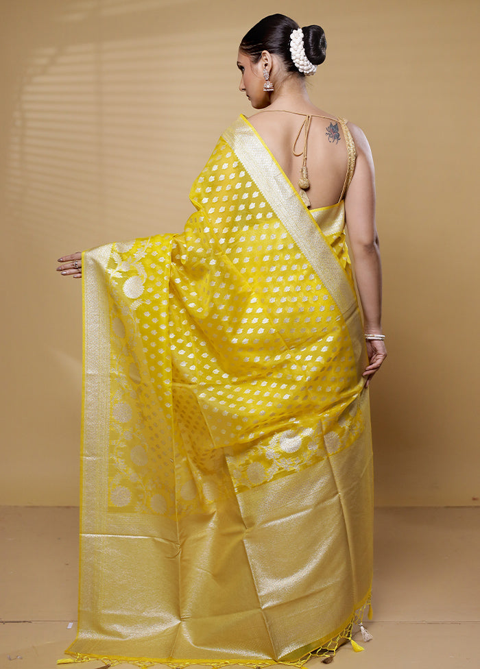 Yellow Dupion Silk Saree With Blouse Piece