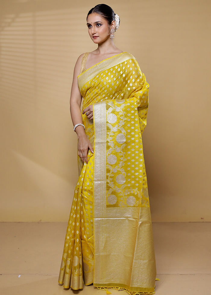 Yellow Dupion Silk Saree With Blouse Piece