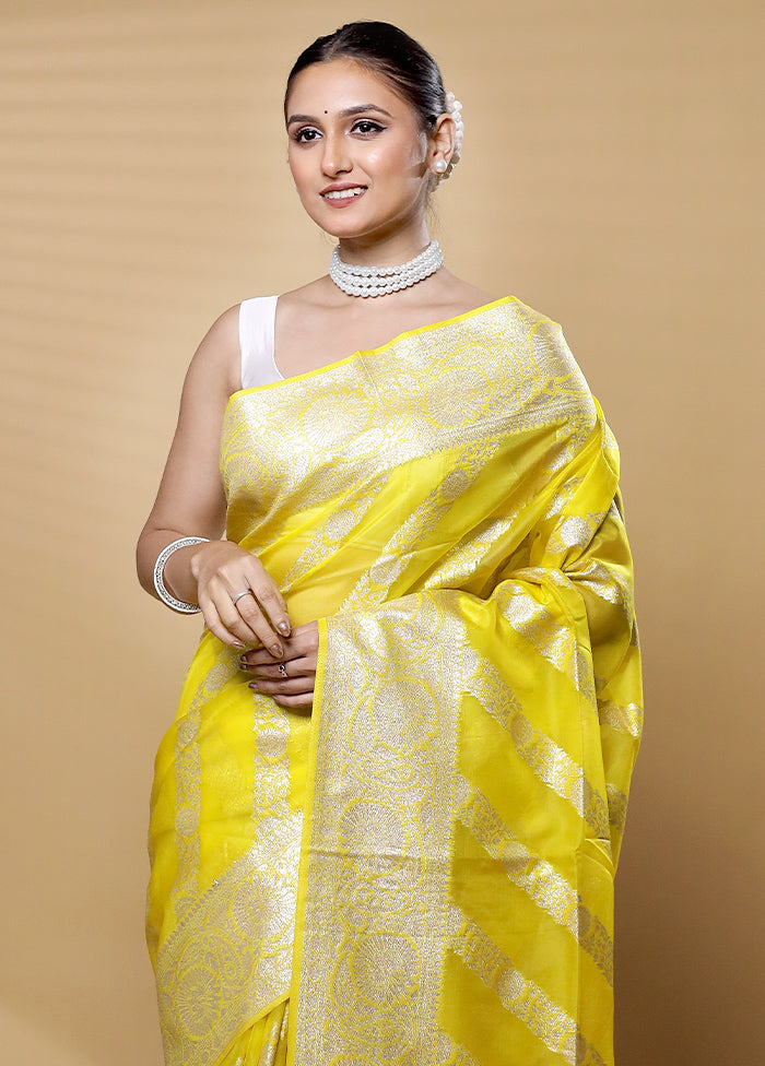 Yellow Dupion Silk Saree With Blouse Piece