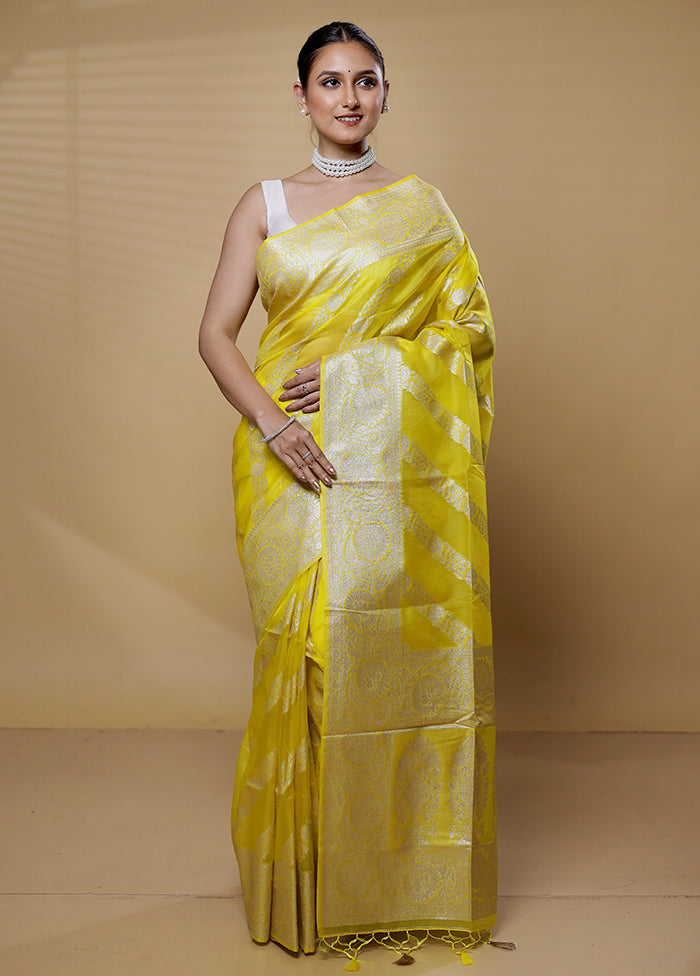 Yellow Dupion Silk Saree With Blouse Piece