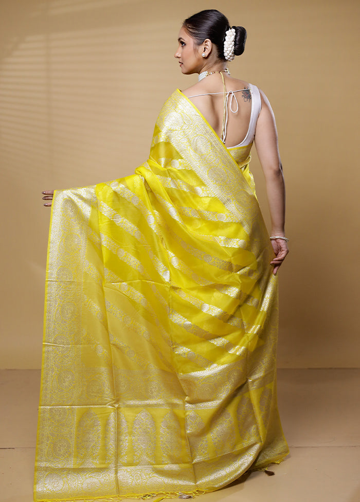 Yellow Dupion Silk Saree With Blouse Piece