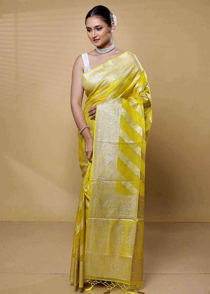 Yellow Dupion Silk Saree With Blouse Piece