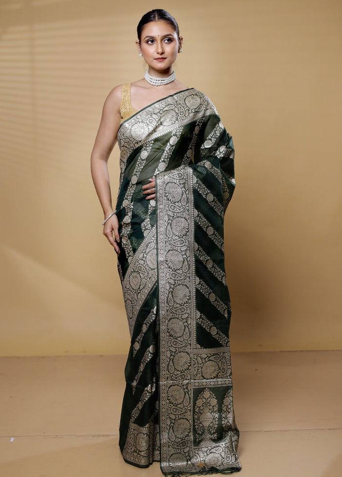 Green Dupion Silk Saree With Blouse Piece