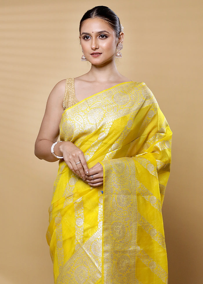 Yellow Dupion Silk Saree With Blouse Piece