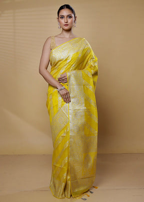 Yellow Dupion Silk Saree With Blouse Piece