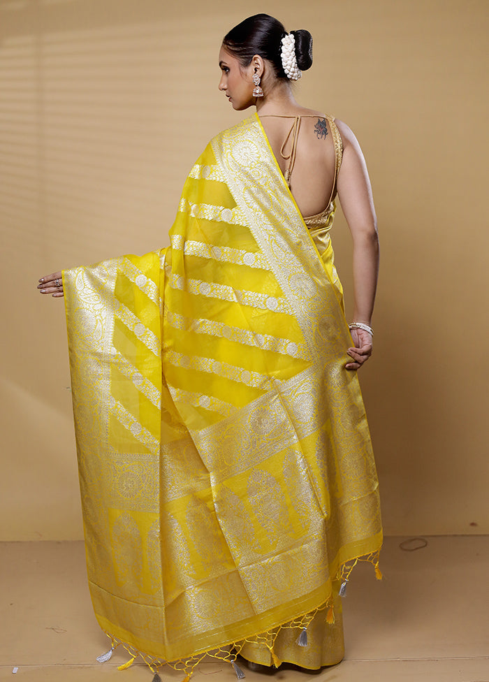 Yellow Dupion Silk Saree With Blouse Piece