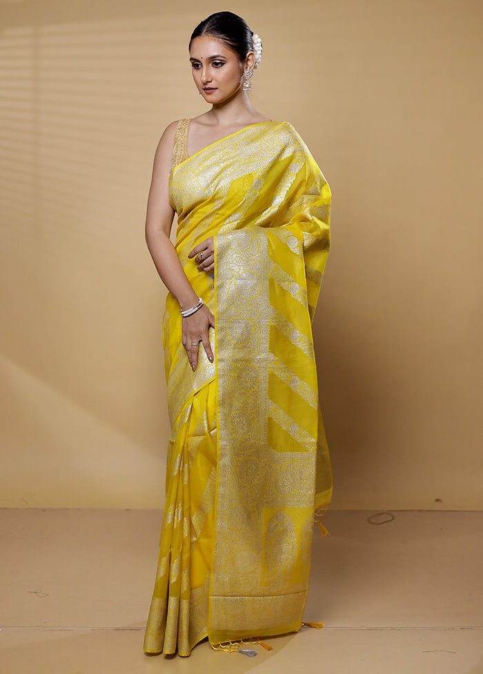 Yellow Dupion Silk Saree With Blouse Piece