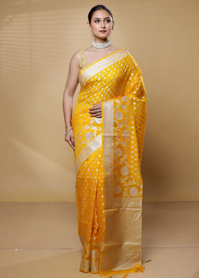 Yellow Dupion Silk Saree With Blouse Piece