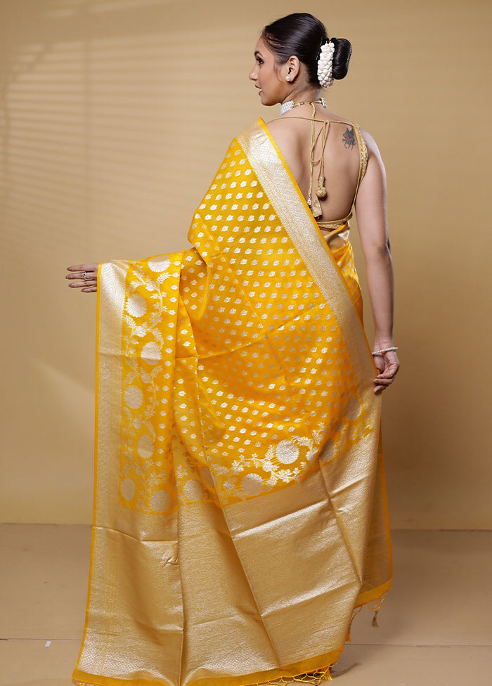 Yellow Dupion Silk Saree With Blouse Piece