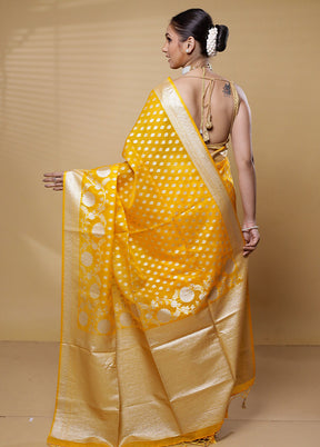 Yellow Dupion Silk Saree With Blouse Piece