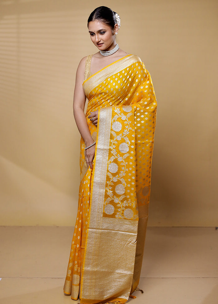 Yellow Dupion Silk Saree With Blouse Piece