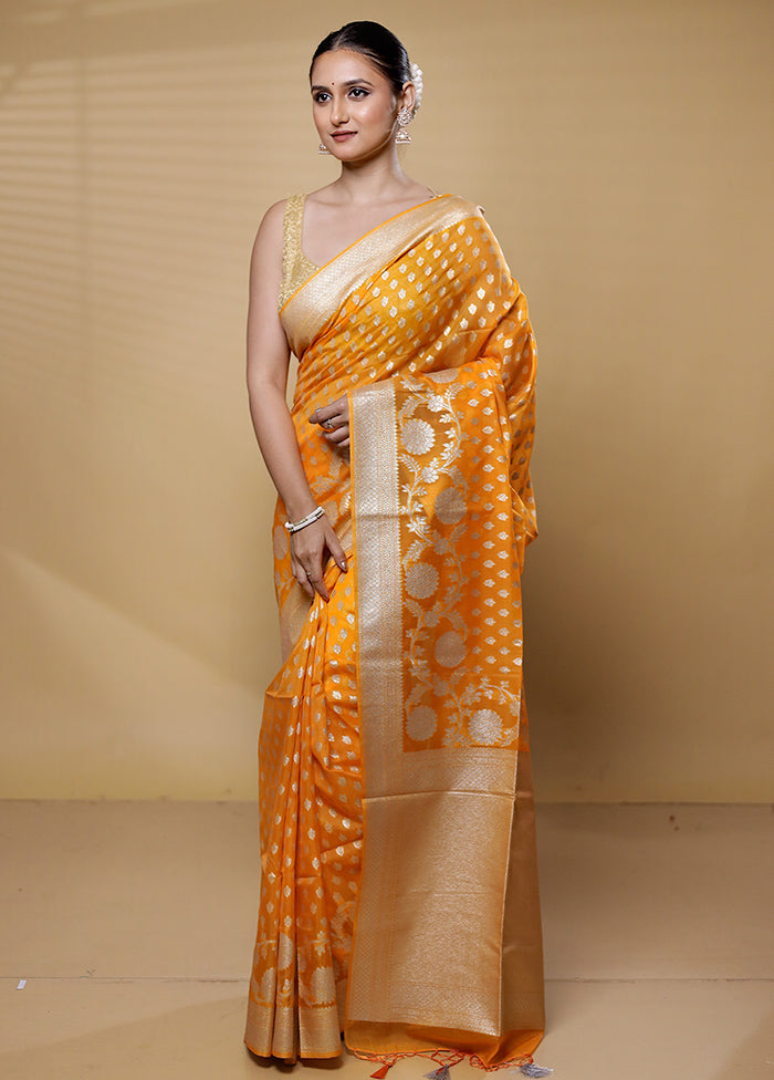 Orange Dupion Silk Saree With Blouse Piece