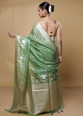 Green Dupion Silk Saree With Blouse Piece