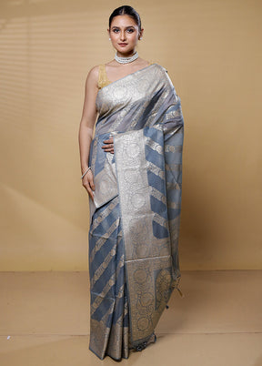 Grey Dupion Silk Saree With Blouse Piece