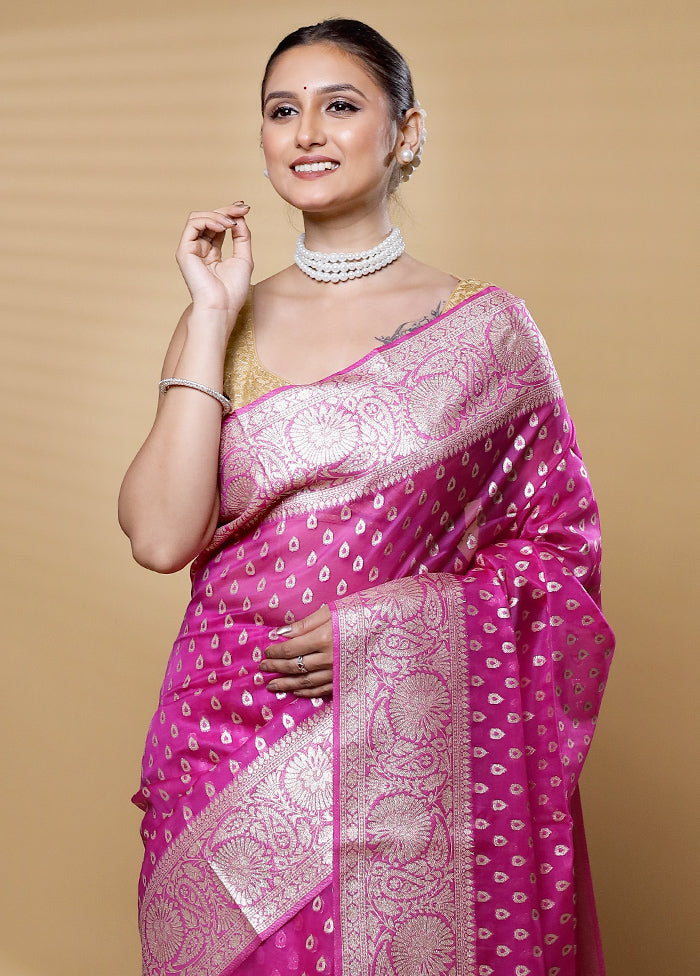 Pink Dupion Silk Saree With Blouse Piece