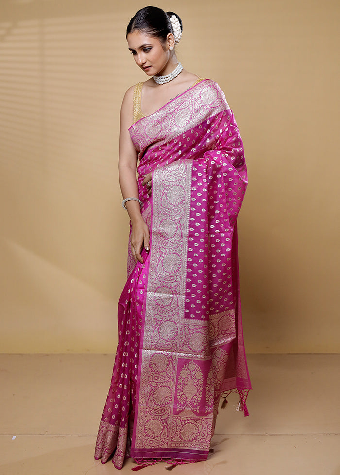 Pink Dupion Silk Saree With Blouse Piece