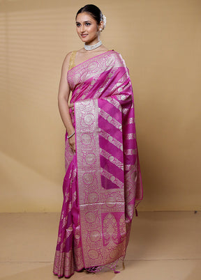 Pink Dupion Silk Saree With Blouse Piece