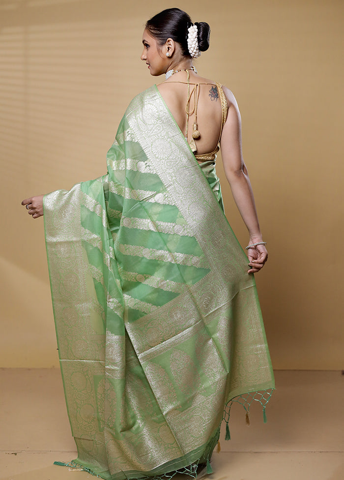 Green Dupion Silk Saree With Blouse Piece