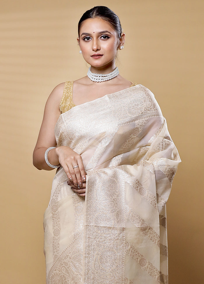 Cream Dupion Silk Saree With Blouse Piece