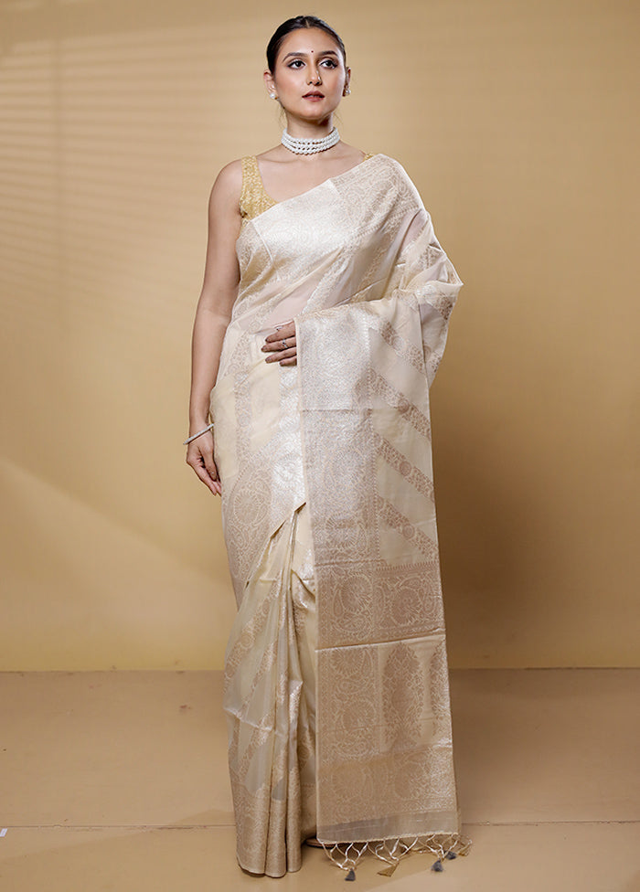 Cream Dupion Silk Saree With Blouse Piece