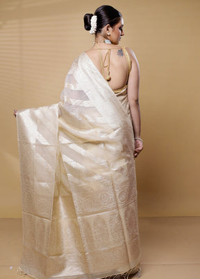 Cream Dupion Silk Saree With Blouse Piece