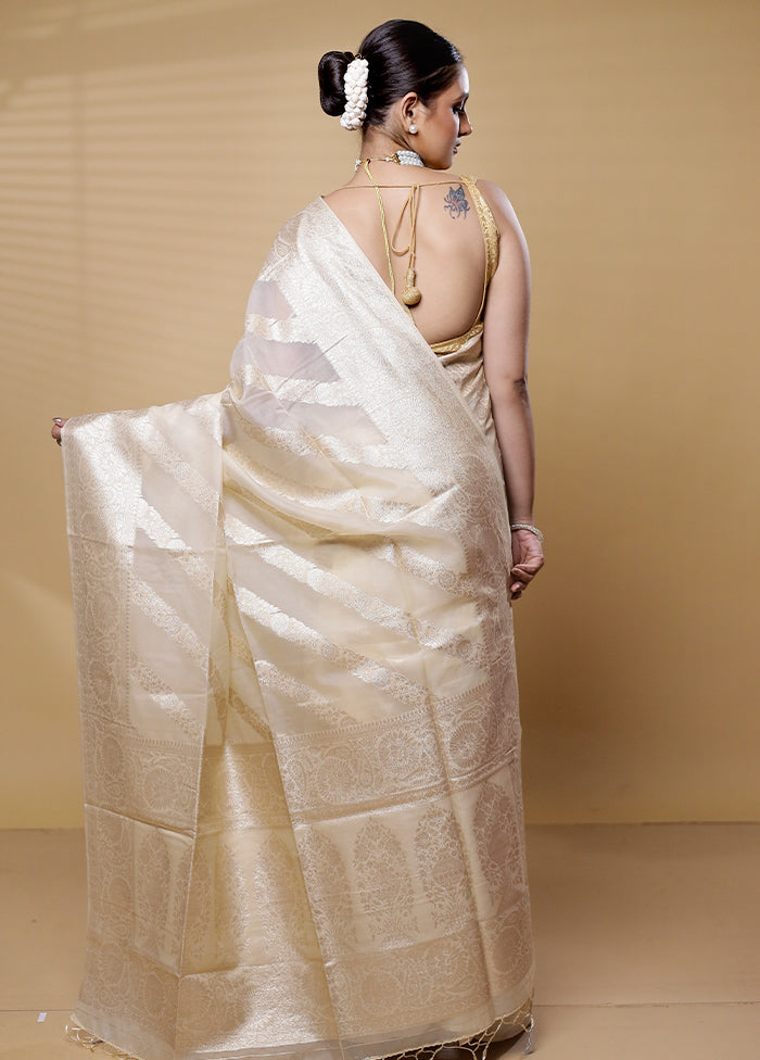 Cream Dupion Silk Saree With Blouse Piece