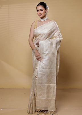 Cream Dupion Silk Saree With Blouse Piece