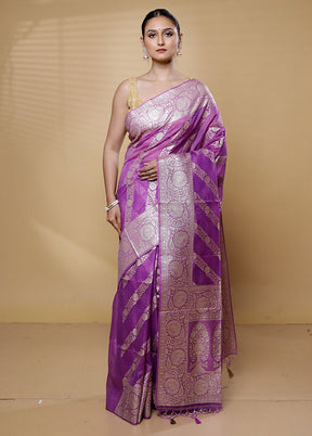 Purple Dupion Silk Saree With Blouse Piece