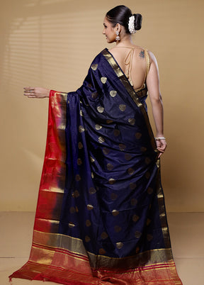 Blue Dupion Silk Saree With Blouse Piece