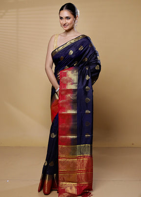 Blue Dupion Silk Saree With Blouse Piece