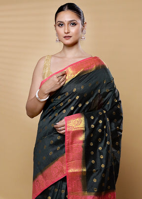 Black Dupion Silk Saree With Blouse Piece