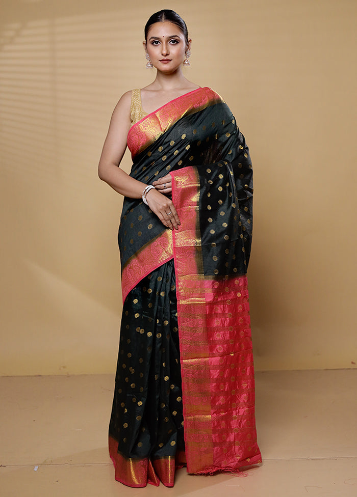 Black Dupion Silk Saree With Blouse Piece