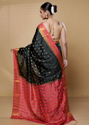 Black Dupion Silk Saree With Blouse Piece