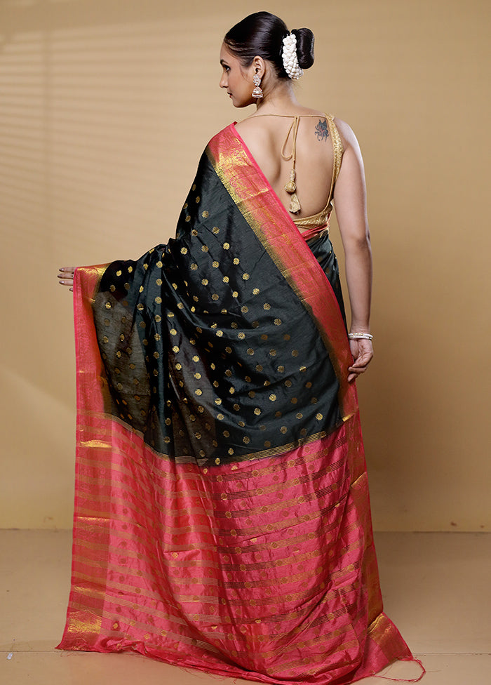 Black Dupion Silk Saree With Blouse Piece