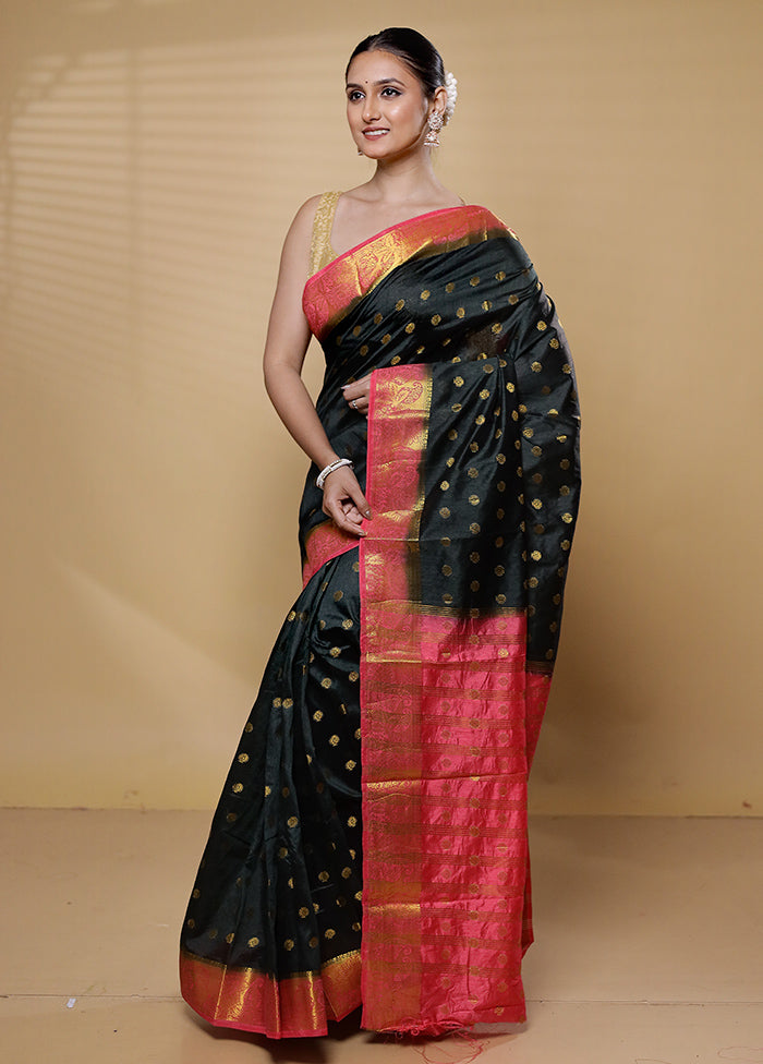 Black Dupion Silk Saree With Blouse Piece