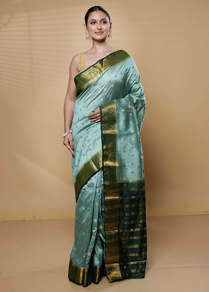 Blue Dupion Silk Saree With Blouse Piece