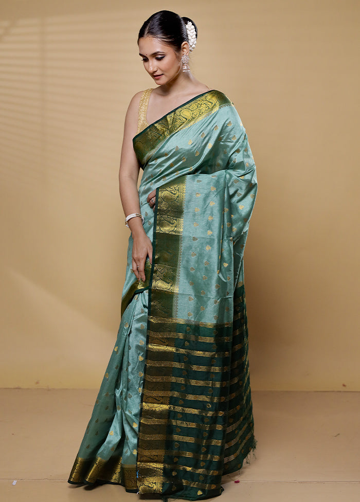 Blue Dupion Silk Saree With Blouse Piece