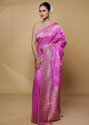 Pink Dupion Silk Saree With Blouse Piece