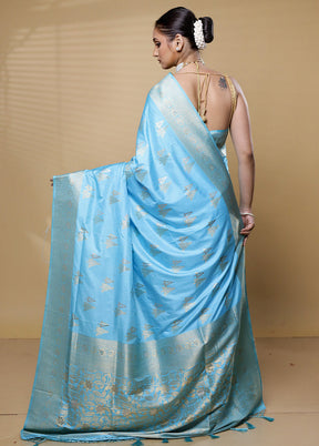 Blue Dupion Silk Saree With Blouse Piece