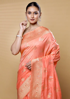 Peach Dupion Silk Saree With Blouse Piece