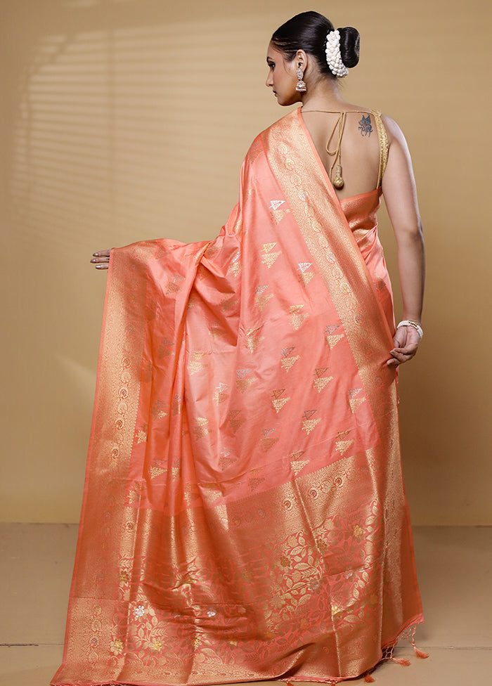 Peach Dupion Silk Saree With Blouse Piece