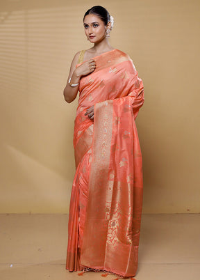 Peach Dupion Silk Saree With Blouse Piece