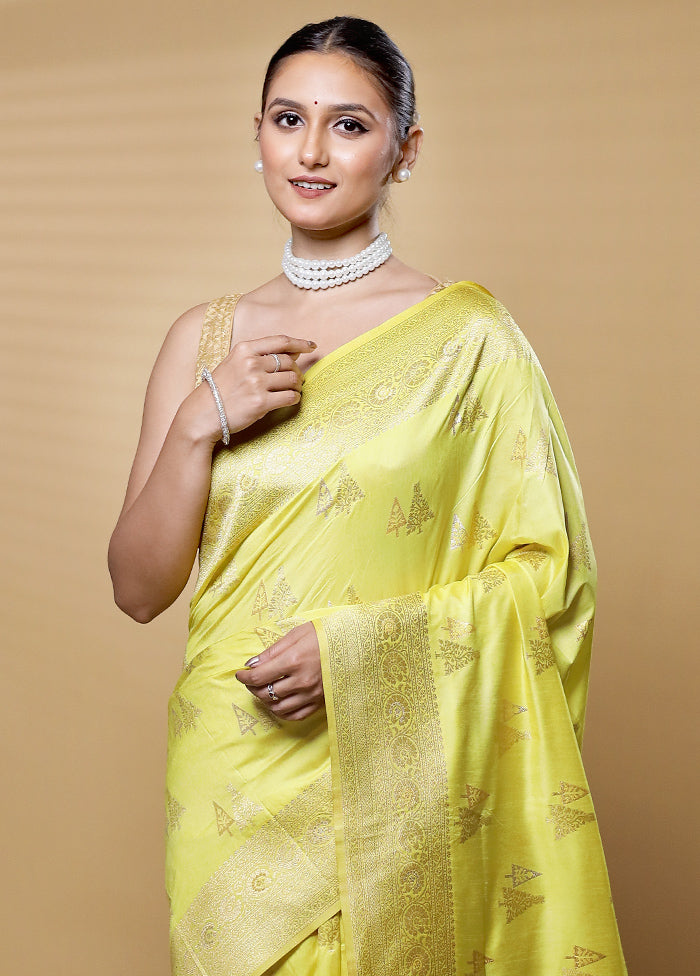 Yellow Dupion Silk Saree With Blouse Piece