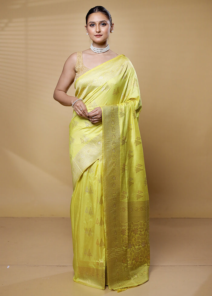 Yellow Dupion Silk Saree With Blouse Piece