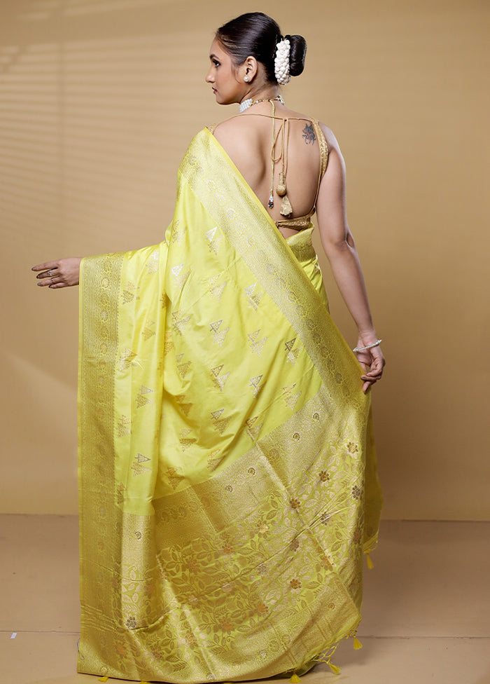 Yellow Dupion Silk Saree With Blouse Piece