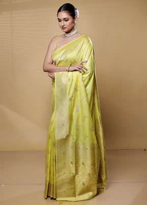 Yellow Dupion Silk Saree With Blouse Piece