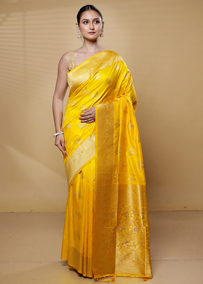 Yellow Dupion Silk Saree With Blouse Piece