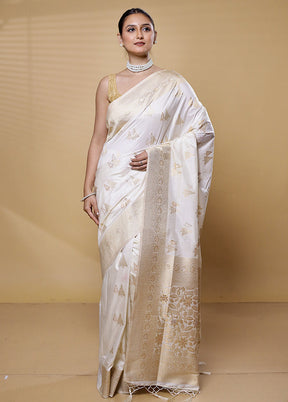 White Dupion Silk Saree With Blouse Piece