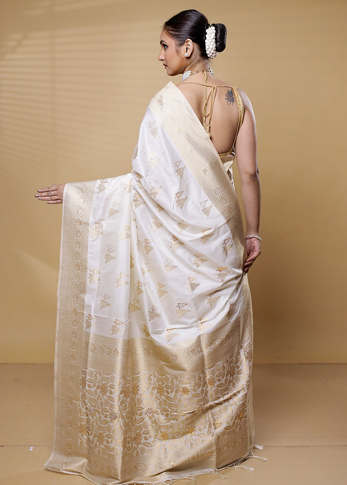 White Dupion Silk Saree With Blouse Piece