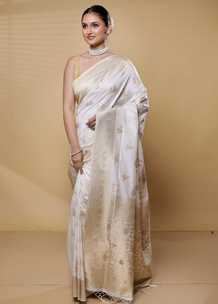 White Dupion Silk Saree With Blouse Piece